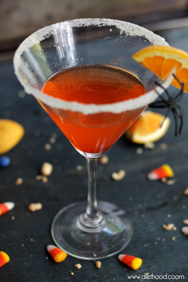 A perfectly spooky spirit for your Halloween party, our Candy Corn Vodka Cocktail features Homemade Candy Corn infused Vodka mixed with Orange Juice and Orange Liqueur.