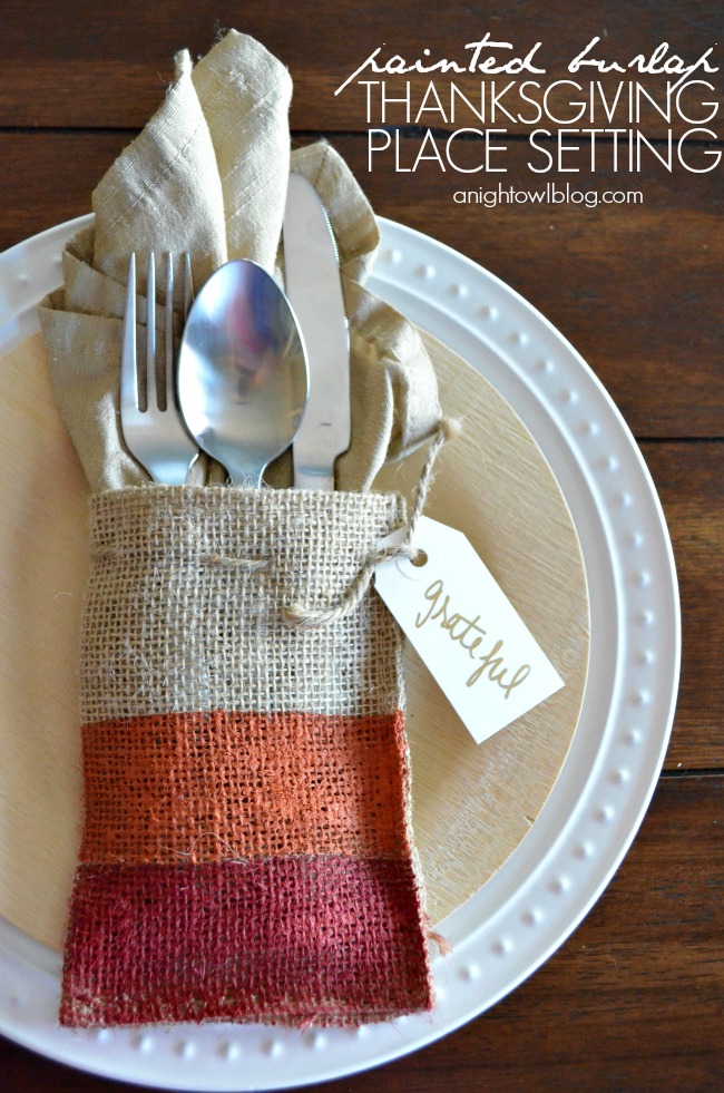 Painted Burlap Thanksgiving Place Setting with Americana Multi-Surface Satins at anightowlblog.com