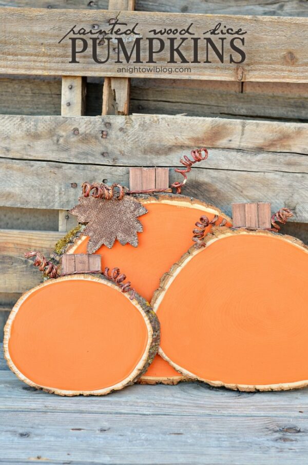 Painted Wood Slice Pumpkins 1