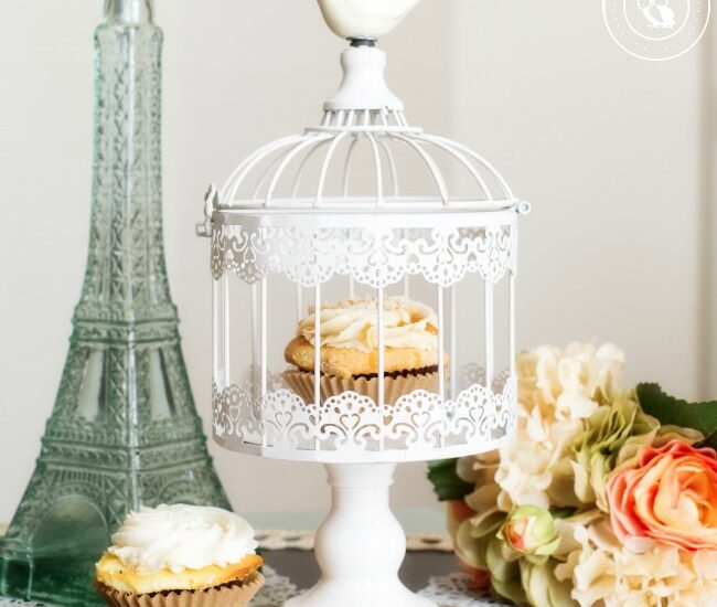Parisian Cupcake Stand - an adorable little cupcake stand you can DIY yourself in just a few easy steps!