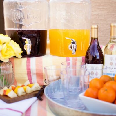 Outdoor Sangria Bar - the perfect way to usher in summer! Sangria cocktails, fruit and more!