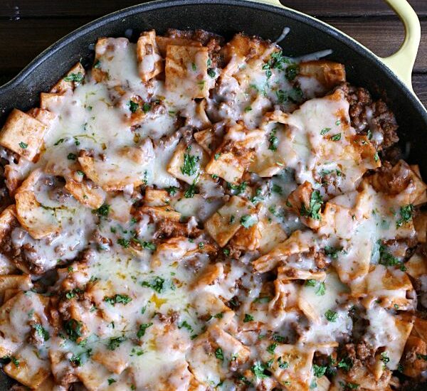 This One Pan Beef Taco Skillet is a super quick, delicious, one-pot meal that's perfect for a busy weeknight!