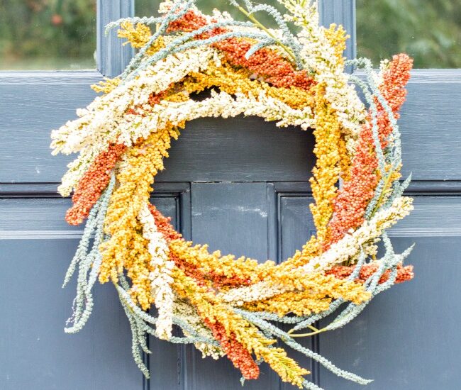This Easy DIY Fall Wreath brings some festive decor to your home, and can also serve as an amazing hostess gift!