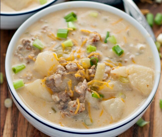 Get your hands on a bowl of this Cheesy Italian Sausage Potato Chowder - a easy and delicious hearty soup that's perfect for chilly nights!