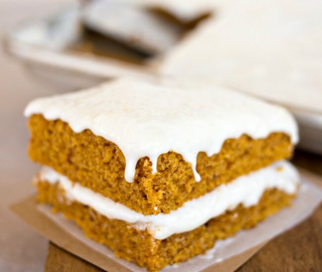 These Pumpkin Spice Bars with cream cheese frosting are moist, delicious and packed full of flavor!