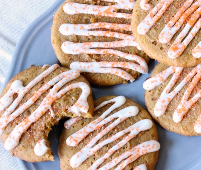 Pumpkin Almond Butter Cookies - light and chewy pumpkin and almond butter cookies with cream cheese frosting.