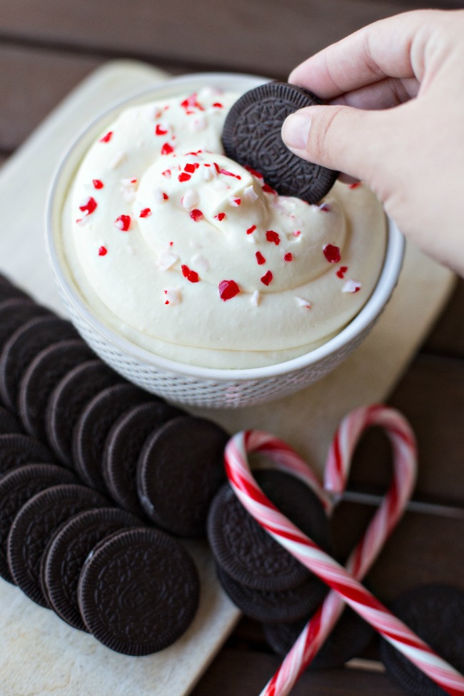 This Candy Cane Cheesecake Dip is easy to whip up and makes the perfect holiday appetizer or treat!