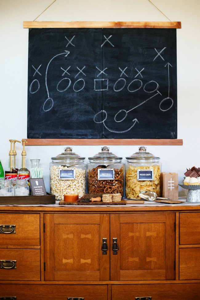 This Self-Serve Game Day Snack Bar is so easy to set up and your guests can get their fill of snacks during the big game!