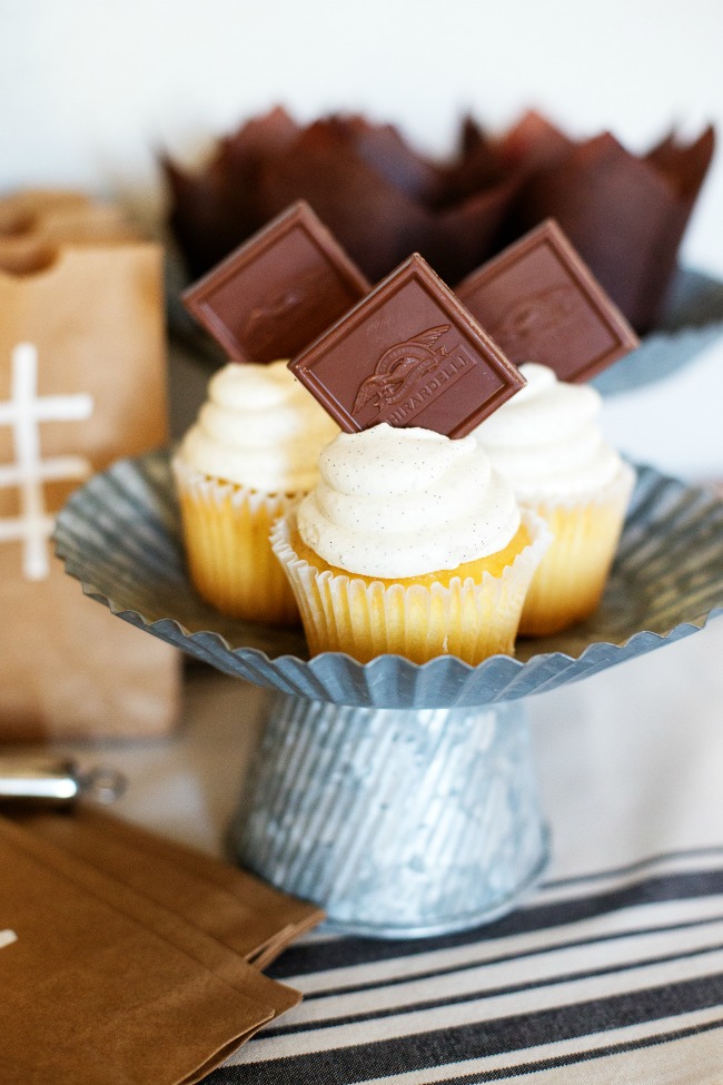 Sweet cupcakes topped with Ghirardelli Chocolates are so delicious!
