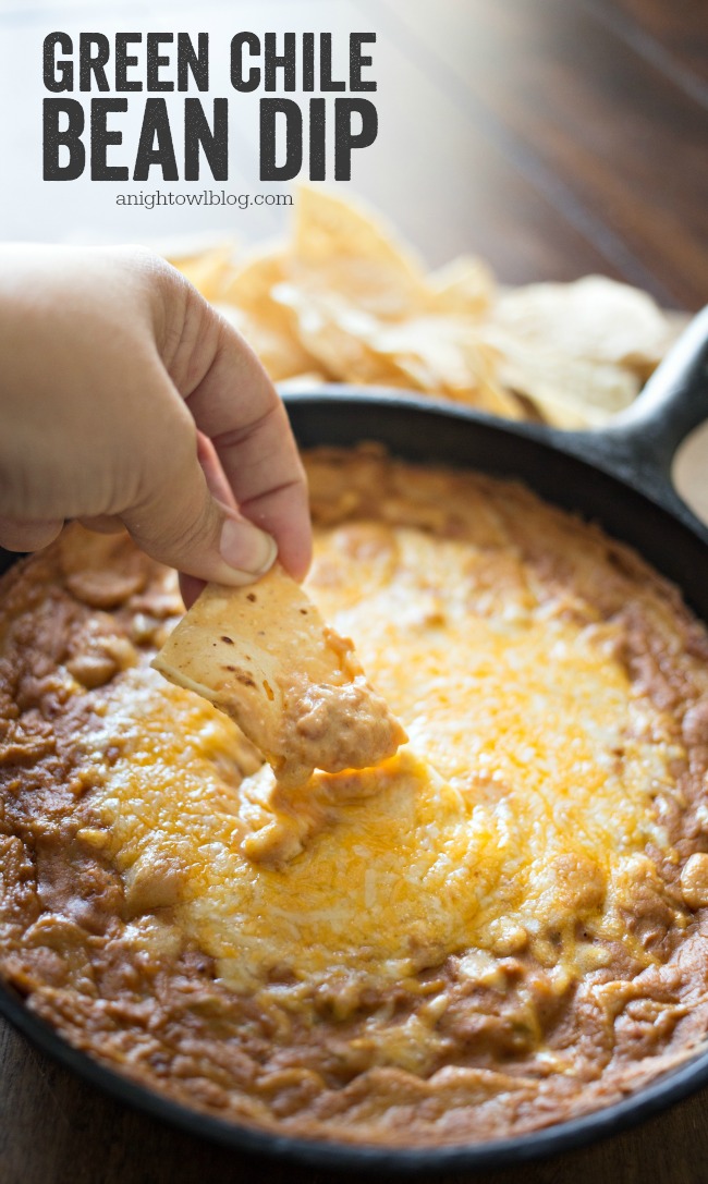 Whip up this easy and delicious Green Chile Bean Dip in one skillet and serve!
