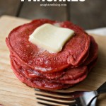 Easy Red Velvet Pancakes - an easy and delicious way to bring festive color into your brunch! Perfect for Valentine's Day!