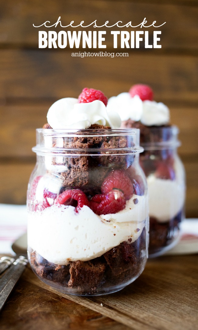 This Easy Cheesecake Brownie Trifle is a fun and delicious dessert for Valentines or any special occasion!