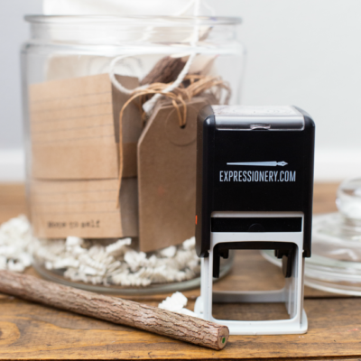 Give your favorite teacher something they can really use this year - a customized stamp from Expressionery! Package it up with fun stationery goodies and pop them in a jar for a unique gift they're sure to love!