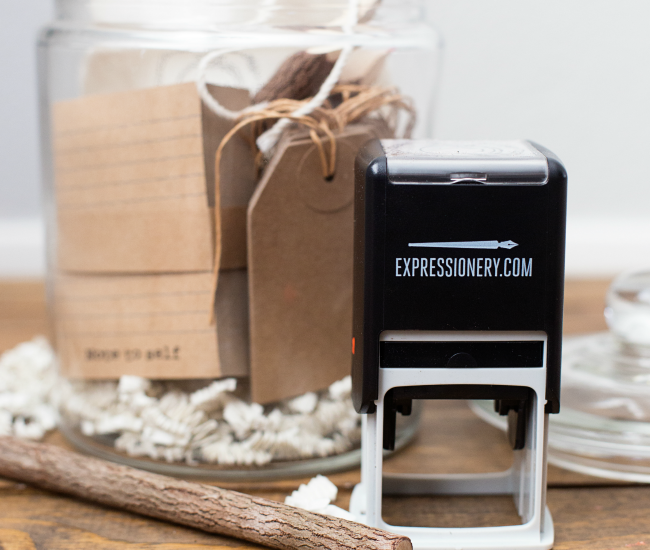 Give your favorite teacher something they can really use this year - a customized stamp from Expressionery! Package it up with fun stationery goodies and pop them in a jar for a unique gift they're sure to love!