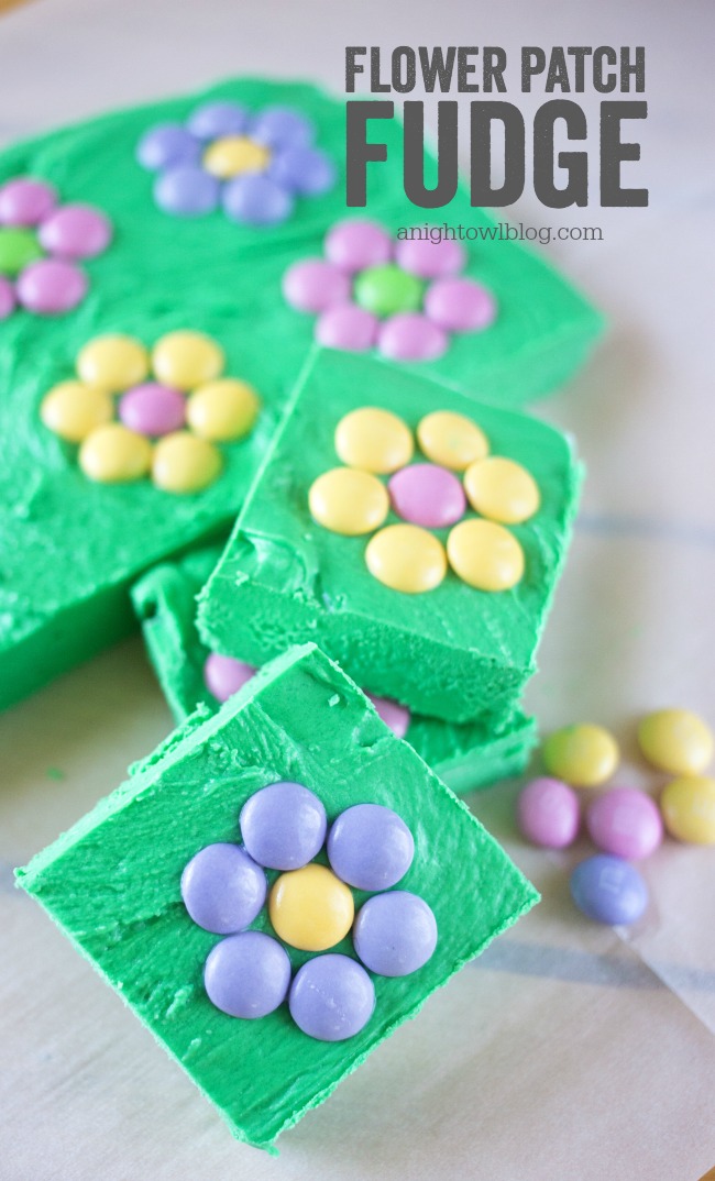 This Easy Flower Patch Fudge is just three ingredients and only takes minutes to whip up! Such a fun spring treat!
