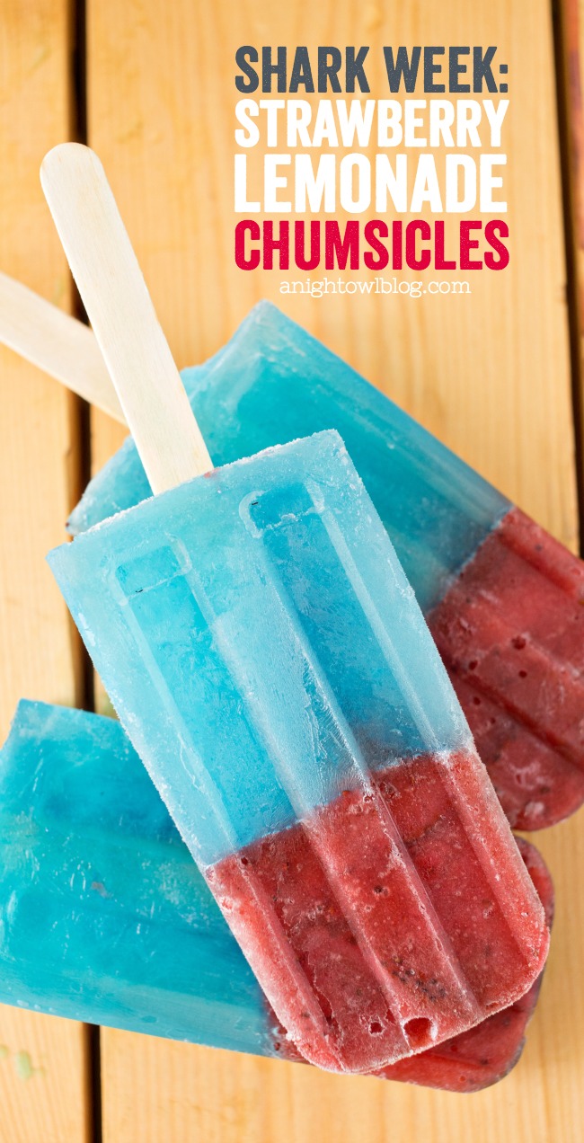 Perfect for Shark Week or your shark loving kiddos, these Strawberry Lemonade "Chumsicles" are sure to be a hit!
