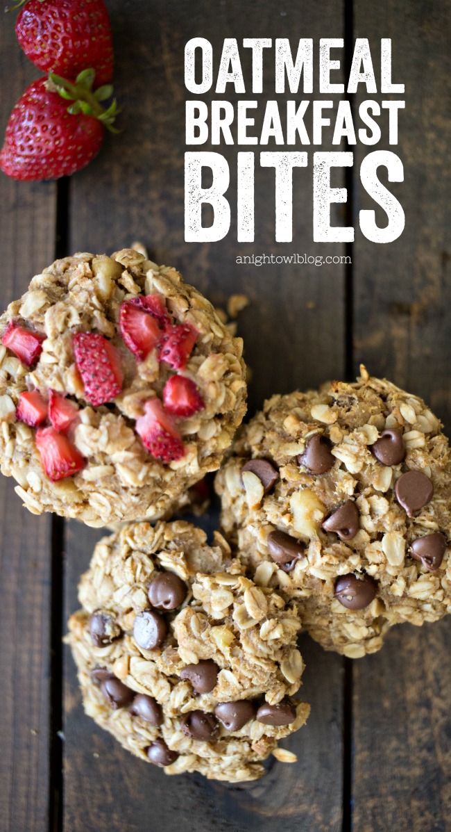 These Oatmeal Breakfast Bites are easy to make and great for on-the-go! Perfect for busy mornings or even after-school snacks! 