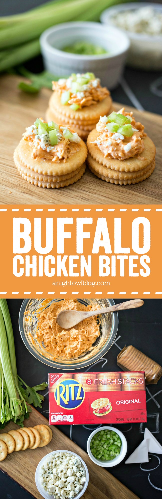These RITZ Buffalo Chicken Bites are delicious and easy to whip up! Perfect for game day!