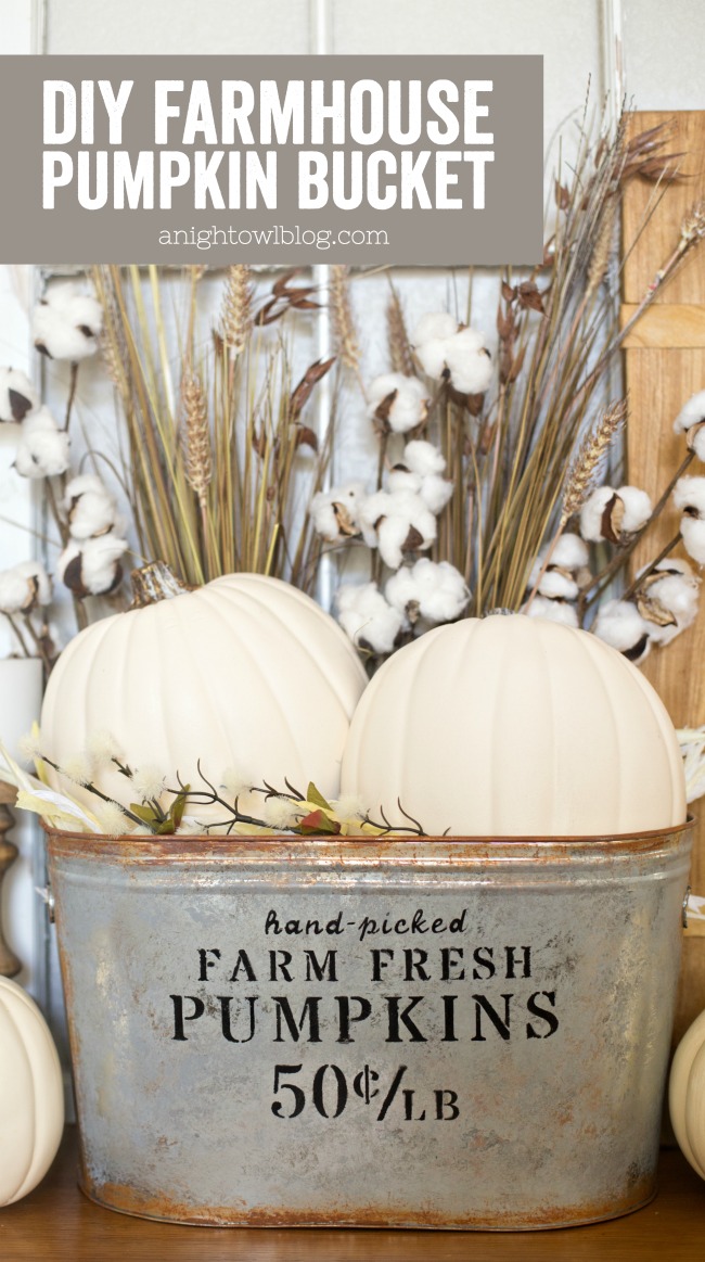 There's nothing better than the farmhouse look for Fall! Make your own DIY Farmhouse Pumpkin Bucket in just a few easy steps!