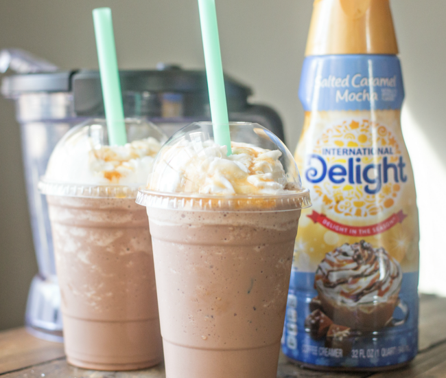 This homemade Salted Caramel Mocha Frappuccino tastes like the REAL THING and is a fraction of the cost. Make your favorite coffeehouse drinks at home!