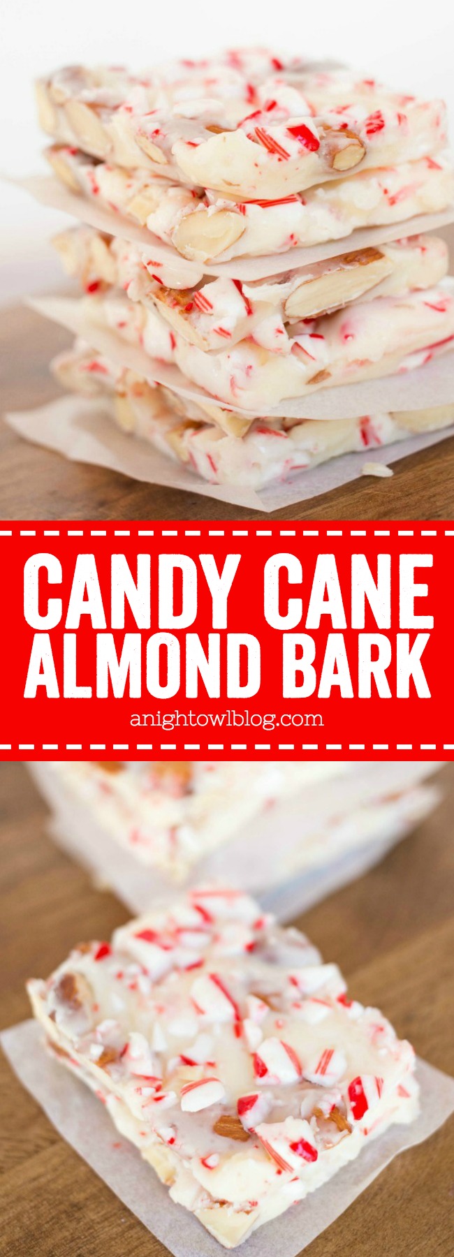 Whip up this Candy Cane Almond Bark in just minutes - the perfect EASY Christmas candy for parties, gifts and more!