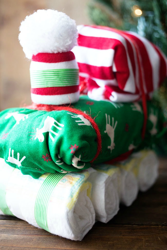 This DIY Diaper Train Gift is perfect for Baby's First Christmas!