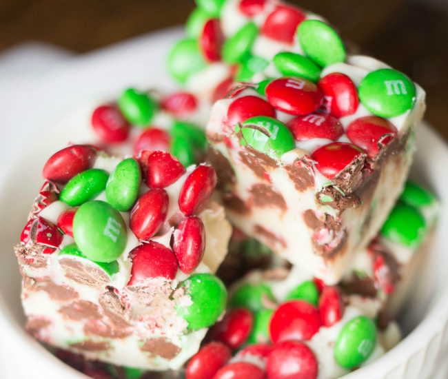 This M&M'S Peppermint Fudge is a quick and easy holiday treat featuring delicious M&M'S Milk Chocolate candies!