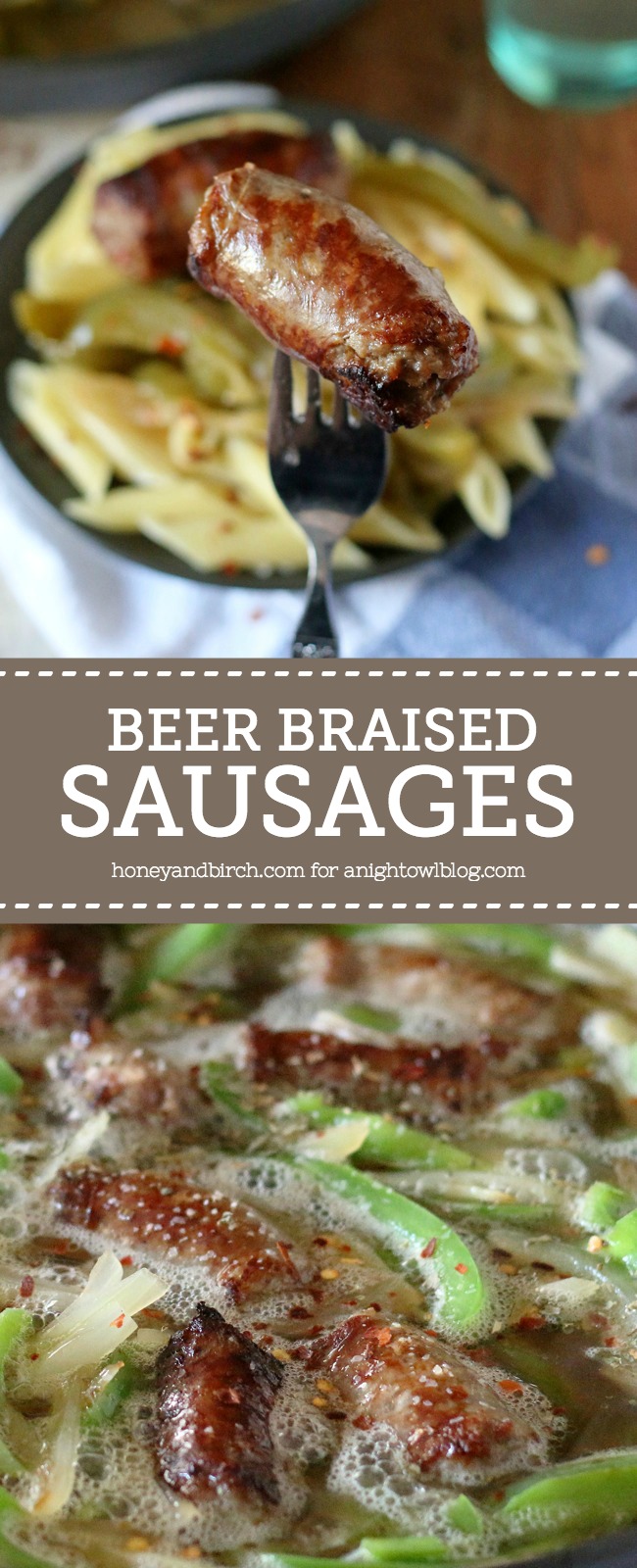 Beer Braised Sausages are an easy, hearty meal that is flavorful - just the right amount of spicy and sweet!