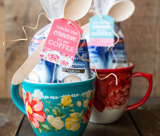 Put together the cutest You're the Cream in My Coffee Gift with a mug, Equal Cafe Creamers and these adorable FREE downloadable gift tags!