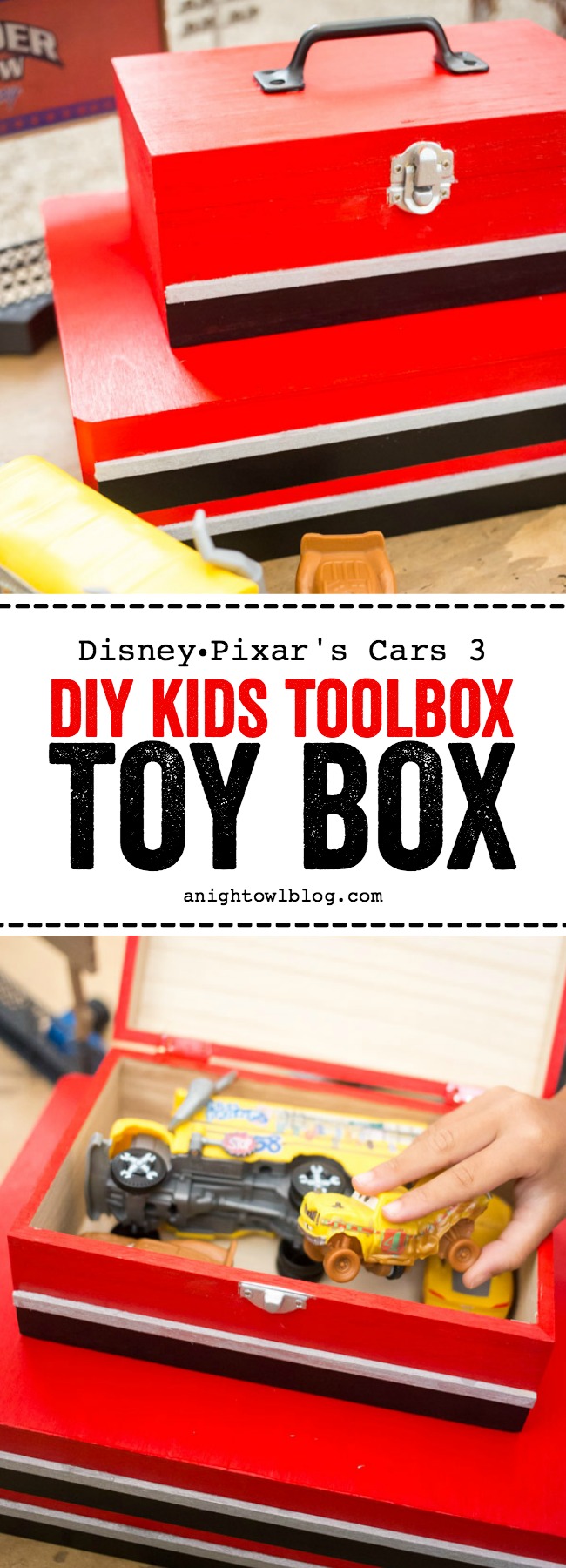 Excited about Disney•Pixar's Cars ‏3? Visit Amazon, the Ultimate Pit Stop for Cars 3 merchandise and whip up this adorable DIY Kids Toolbox Toy Box to keep them in!