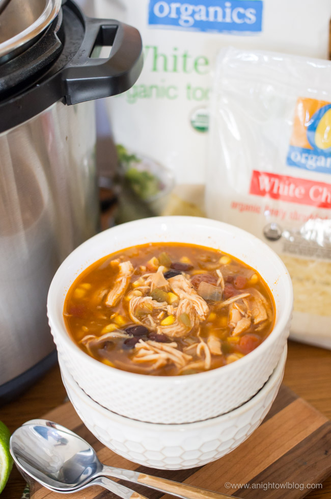 Make some Instant Pot Chicken Tortilla Soup for a warm, comforting weeknight meal. Perfect for chilly fall nights!