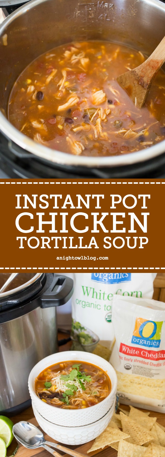 Make some Instant Pot Chicken Tortilla Soup for a warm, comforting weeknight meal. Perfect for chilly fall nights!