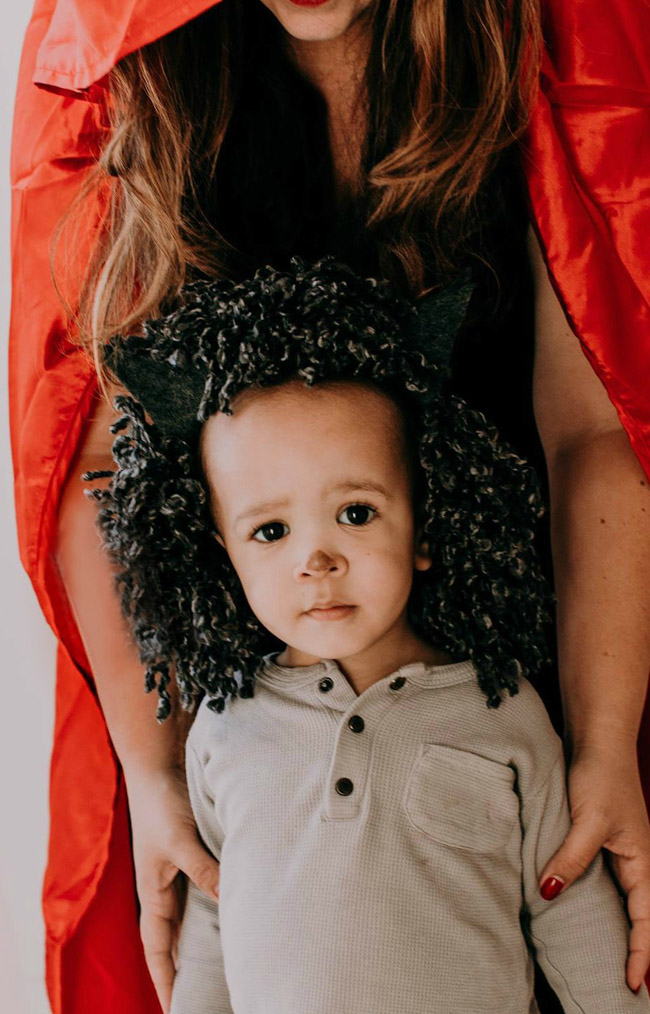 A perfect last-minute Mother and Baby Costume Idea, go as Little Red Riding Hood with an adorable little Wolf!