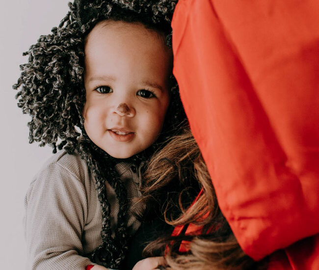 A perfect last-minute Mother and Baby Costume Idea, go as Little Red Riding Hood with an adorable little Wolf!