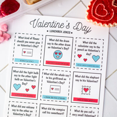 Download and print these Valentine's Day Lunch Box Jokes, perfect for your kiddos lunch box or snacks around the holiday.