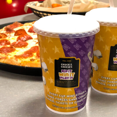 Now through March 11th, head down to your local Chuck E. Cheese's to play the Rip It, Win it. Play It Instant Win Game! Every cup is a winner!