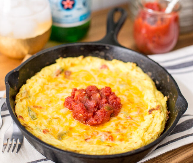 This easy Egg Frittata is delicious as a hearty breakfast or brunch dish and is ready to enjoy in 30 minutes with a zesty and easy Jalapeño Tomato Jam. #BreakfastRecipes #BrunchRecipes