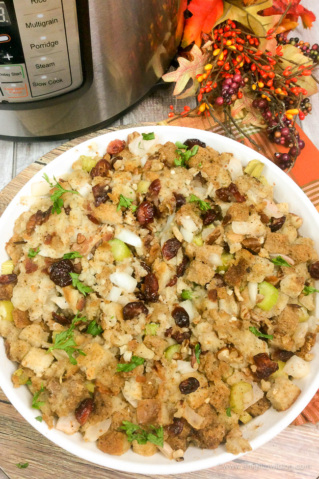 This Easy Instant Pot Stuffing Recipe is quick and delicious! With simple ingredients, save room in your oven this Thanksgiving by making this popular dish in your pressure cooker!