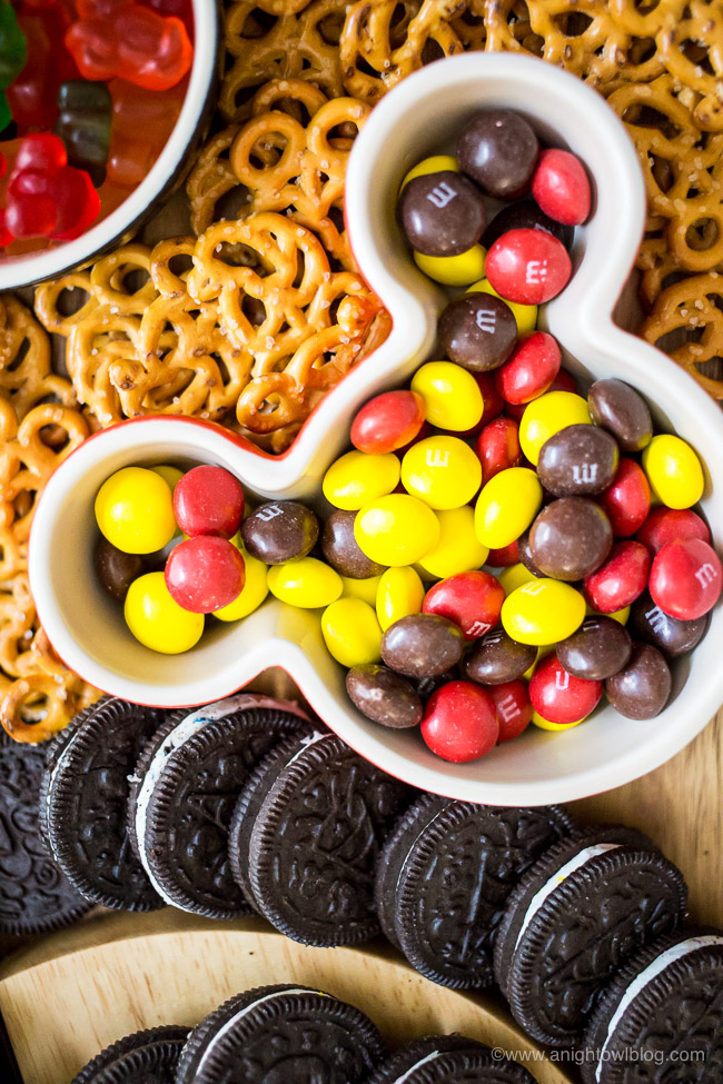 This Mickey Mouse Themed Snack Board is full of Mickey themed treats that are perfect for Mickey's birthday or your Disney themed party or movie night.