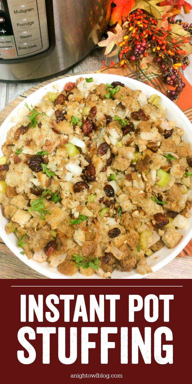 This Easy Instant Pot Stuffing Recipe is quick and delicious! With simple ingredients, save room in your oven this Thanksgiving by making this popular dish in your pressure cooker!