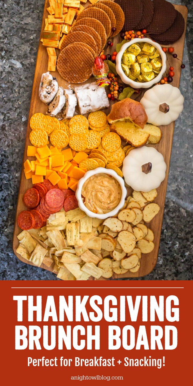Perfect for Thanksgiving breakfast, brunch, snacks and more - put together this easy Thanksgiving Brunch Board to satisfy family and friends before the big meal!