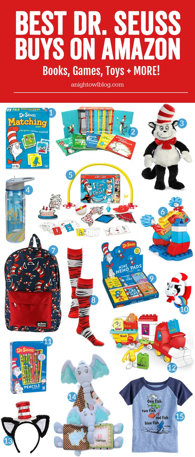 A collection of fun Dr. Seuss games, toys and books for Read Across America and Dr. Seuss celebrations.