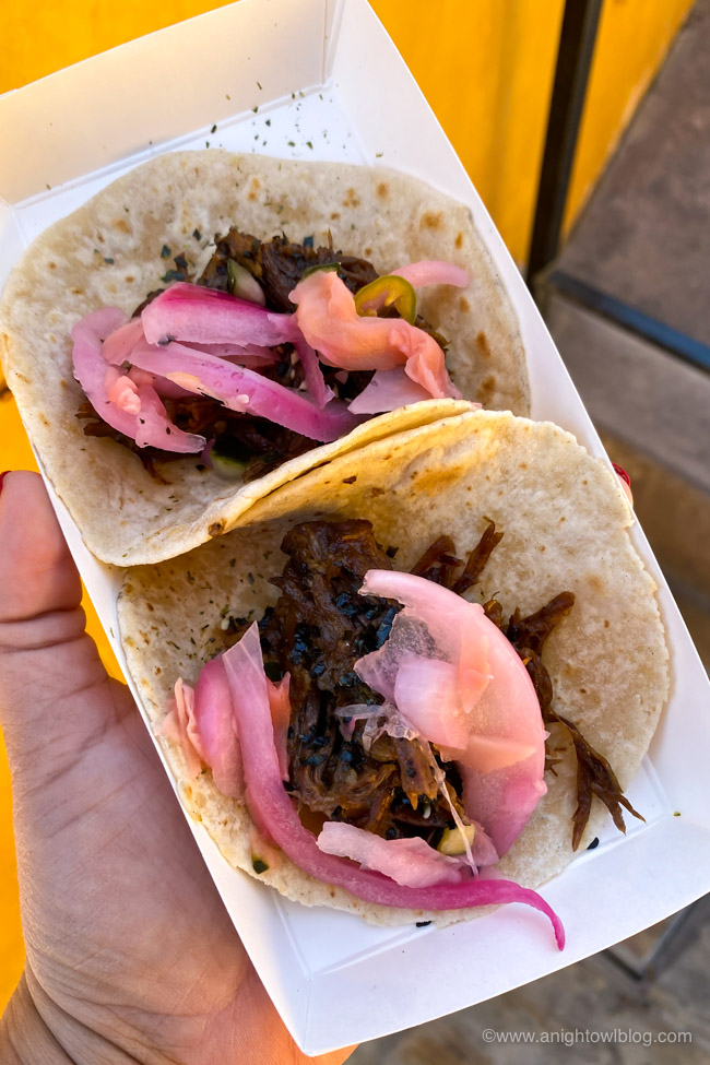 Asian-Style Beef Barbacoa Street Tacos from LA Style | From Mickey-Shaped Macarons to the Carbonara Garlic Mac & Cheese, there are so many great bites and brews to discover at the Disney California Adventure Food and Wine Festival!
