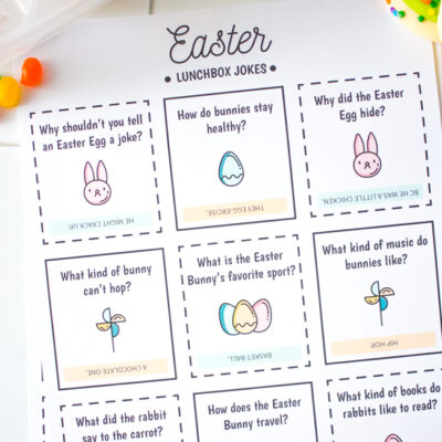 Download and print these Easter Lunch Box Jokes, perfect for your kiddos lunch box or snacks around the holiday.