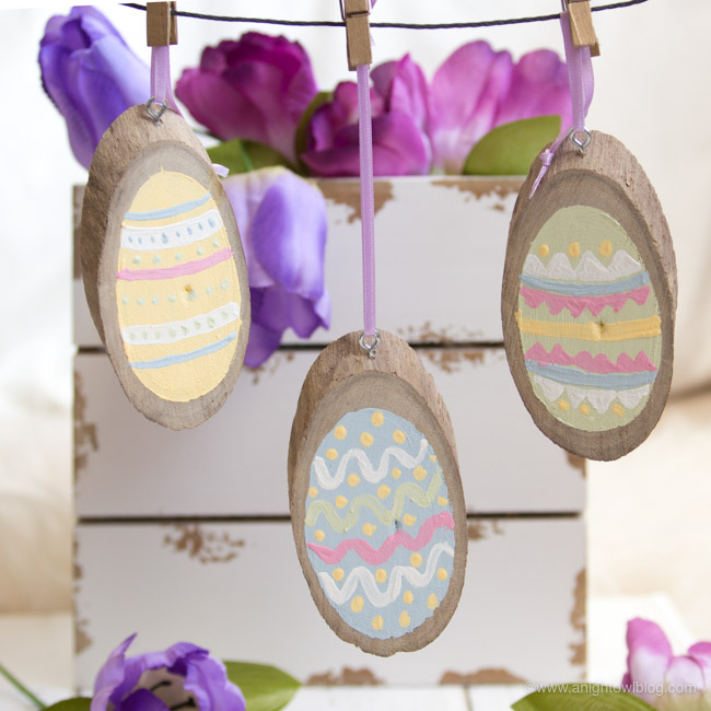 Set 2 Beyonday 8PCS Household Handcraft Pendants DIY Eggs Easter Wood Chips Wooden Easter Decorations Hanging Ornaments