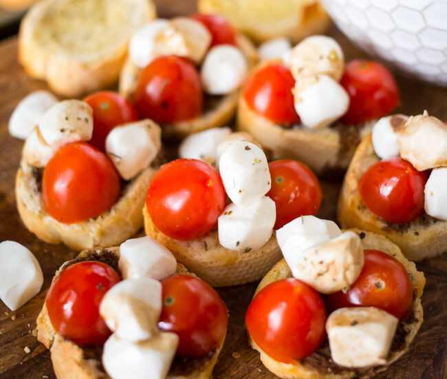 A perfect appetizer or party snack, our Easy Balsamic Bruschetta comes together in just minutes with a few simple ingredients!