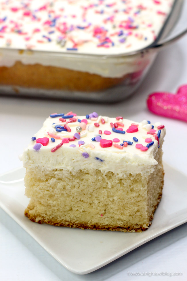Perfect for Valentine's Day, this White Texas Sheet Cake is fun, festive and delicious!