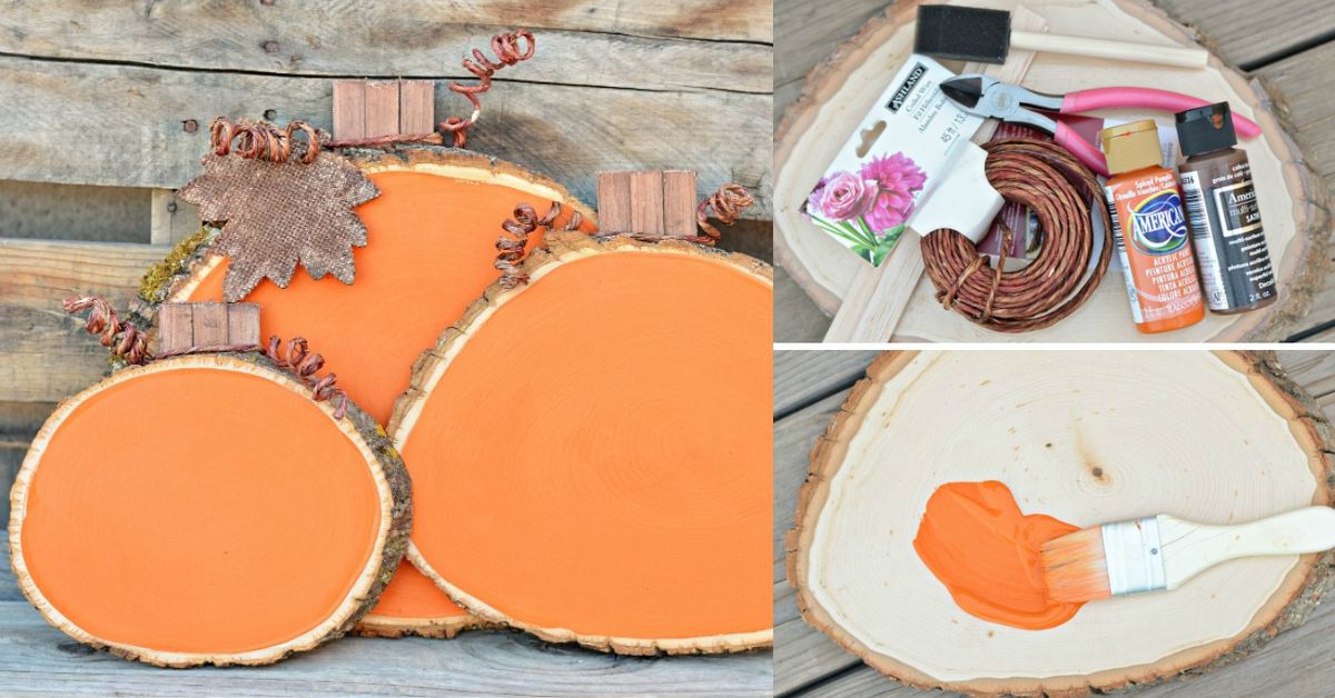 Painted Wood Slice Pumpkins - A Night Owl Blog